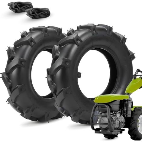2 Pneumatici 3.50-8 4PR + Camere d’Aria  Kit Gomme TM Rinforzate per Motozappa, Motocoltivatore e Falciatrice