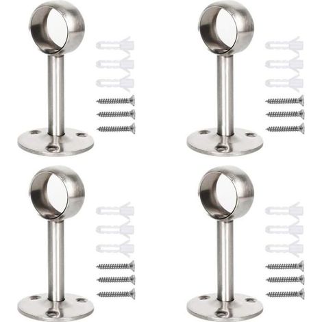Support de Tringle à Rideaux - HANDEIU - Acier Inoxydable - 4 pièces - 10 kg - Argent