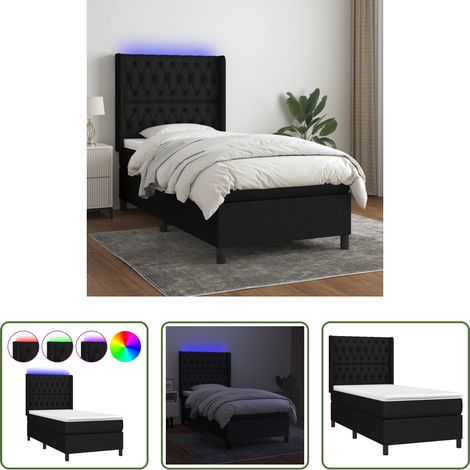 Sommier tapissier - Sommier à lattes de lit matelas et LED Noir 100x200 cm Tissu (1/5)