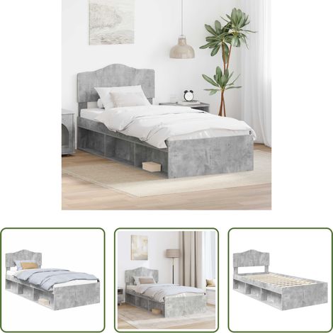 vidaXL Kiefernholz Bettgestell -  Bettrahmen mit Kopfteil Beton 90 x 200 cm Massives Kiefernholz (1/5)