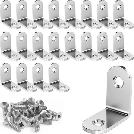 Lot de 20 connecteurs d'angle en acier inoxydable de 3 mm d'épaisseur - 30 x 30 mm - connecteur d'angle avec vis - Pinces d'angle - Angle en métal à 90 ° - Pour la fixation d'angle, de meubles (1/5)