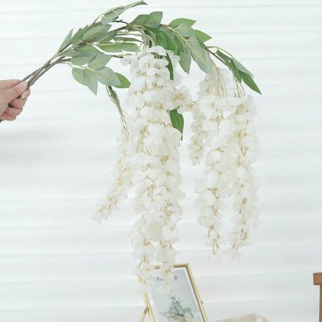 Glycine Artificielle Retombante – 5 Branches – Fleurs Blanches – Plante Fausse – Décoration Intérieur Extérieur 3 Pièce (1/3)