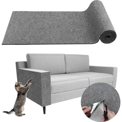 Tapis Griffoir Chat Adhésif, Grattoir Mural pour Canapé, Protection Anti-Griffe, Peut être Coupé sur Mesure -Gris clair, 30x100 cm (1/5)