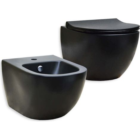 Sanitari Vitra Sento Wc e Bidet sospesi Nero opaco senza brida (1/5)
