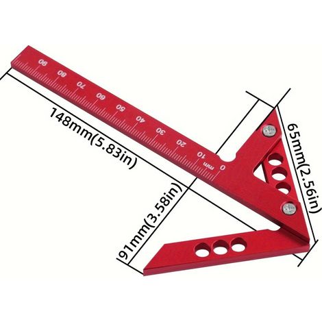 Règle fléchée, outil de traçage central en alliage d'aluminium de 4 pouces (impérial), règle de mesure à 45/90 degrés pour trouver le point central à angle droit.