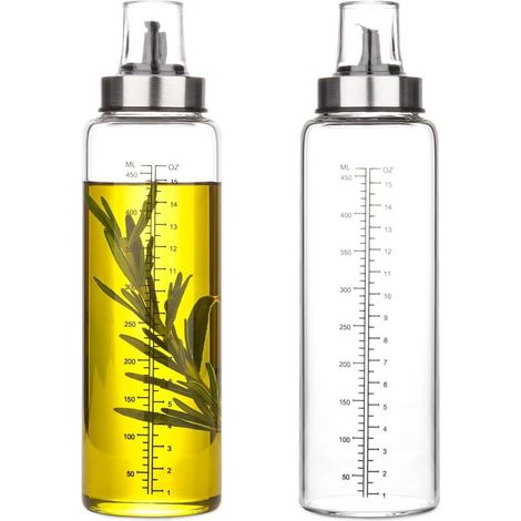Set mit 2 Speiseölflaschen mit Pipette, 500 ml Glas – Weithals, leicht zu befüllen und zu reinigen, auslaufsicherer Ölspender für Olivenöl/Essig in der Küche (1/5)
