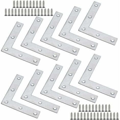 Pack of 10 Flat Angle Brackets 80 x 80 x 1.5mm Thicker Stainless Steel L-Shaped Flat Brackets for Fixing Wood Furniture Such as Table and Window and Shelf with Screws (1/3)