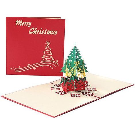 Tarjeta navideña 3D de tres partes, tarjeta navideña desplegable, tarjeta navideña con sobre, el mejor regalo de Navidad, tarjeta de regalo navideña (árbol de Navidad) (1/5)