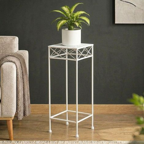 DanDiBo Tabouret pour fleurs Blanc Métal Angulaire 70 cm Porte-fleurs 96314 L Table d'appoint Colonne pour fleurs Moderne Porte-plantes Tabouret pour plantes (1/5)