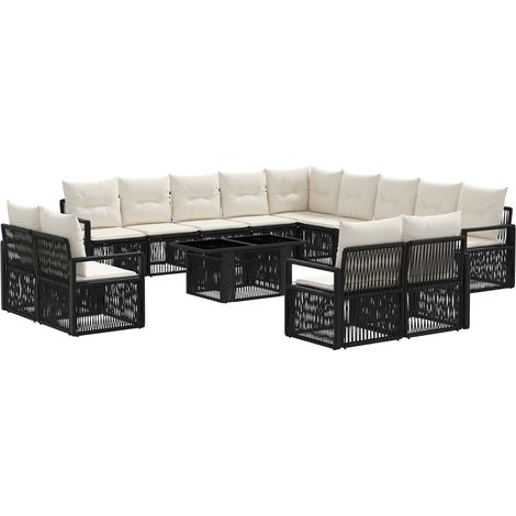 Conjunto de sofás de jardín 14 uds. Negro y Blanco Crema vidaXL (1/5)