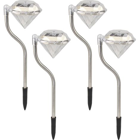 Juego de 4 luces solares de jardín con forma de diamante, colores cambiantes, estaca de acero inoxidable y 1 LED. Iluminación exterior para entradas de vehículos, jardines, patios y terrazas. (1/5)