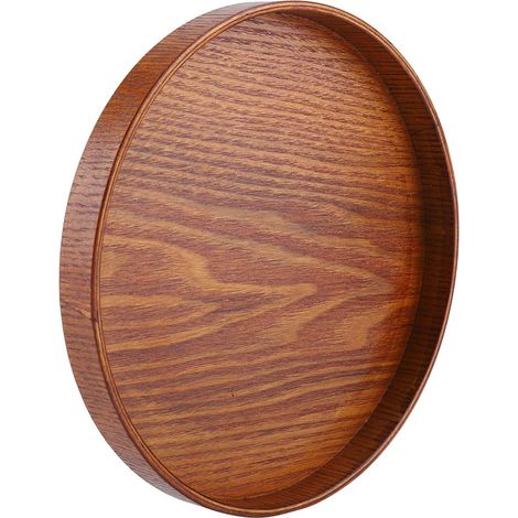 Plateau à thé rond en bois brun (1/5)