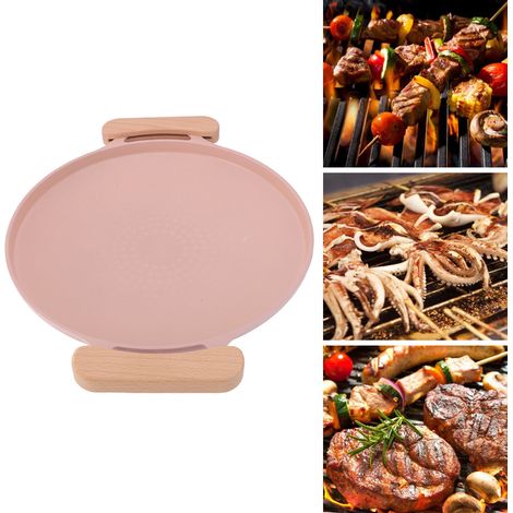 [Sartén para parrilla] [Parrilla de hobby] Aluminio con revestimiento antiadherente y asas para uso interior y exterior, color rosa. (1/5)