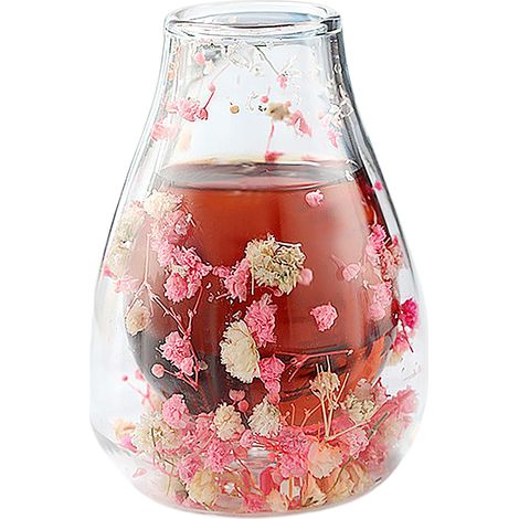 Vase à Fleurs Séchées en Verre Borosilicate Double Paroi, Design Tulipe avec Motif Floral Rose et Jaune, Résistant à la Chaleur (1/5)