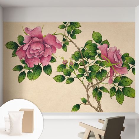 Papier peint décoratif avec colle pour salon, chambre à coucher et bureau – Design moderne et facile à poser Roses romantiques 152x104 cm (1/5)