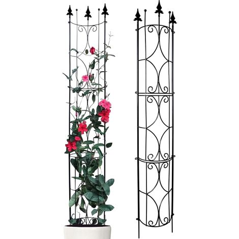 Metal Garden Trellis for Climbing Plants  Supporto per Vasi, 182 cm H x 31 cm W, Nero/Bianco, per Interno Ed Esterno, Balcony, Terrazzo e Giardino, Set da 2 Pezzi (1/5)