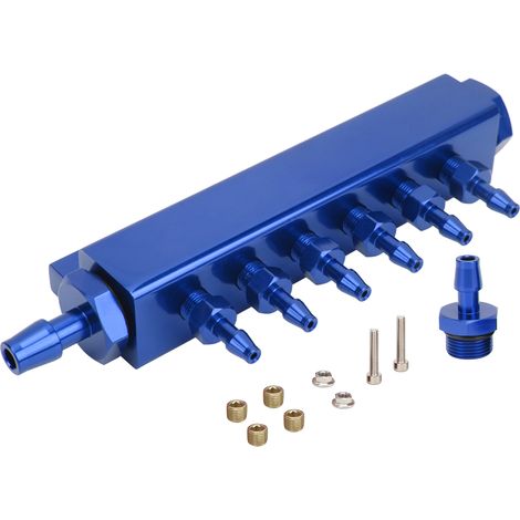 Kit collettore di aspirazione a 6 porte con blocco a vuoto, connettore NPT da 1/8", ingresso NPT da 1/2", universale per turbocompressori di auto e camion (blu).
