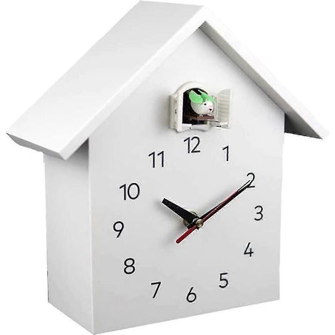 Horloge coucou moderne en forme de nichoir blanc - Horloge murale mécanique silencieuse et minimaliste pour la décoration intérieure (1/5)