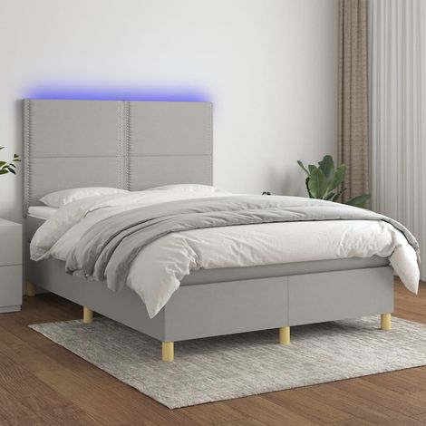 Lit Adulte，Sommier tapissier avec matelas et LED，Lit double - Gris clair 140x200 cm Tissu DETHB59011 (1/5)