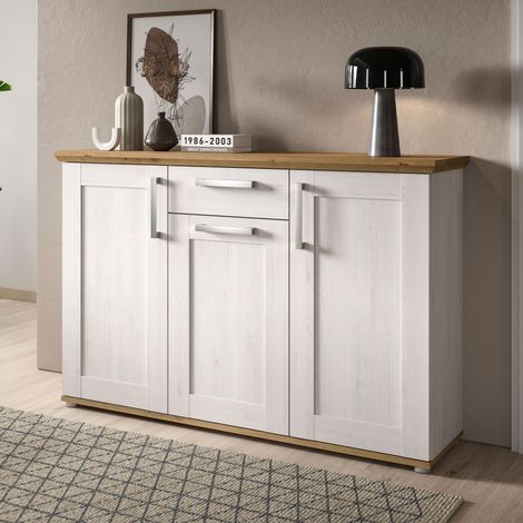 buffet bas 3 portes 133x37x88cm décor blanc et naturel - VERONICE (1/5)
