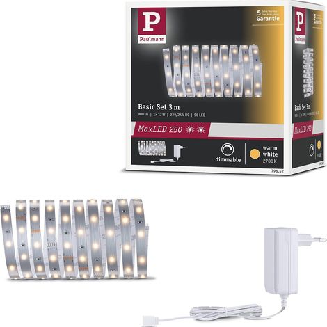 LED MaxLED 250 kit de Base 3 m Blanc Chaud IP20 INCL. 1x12 Watts Argent Strip Bande Lumineuse 2700 K, MatiÚre Plastique, 12 W (1/5)