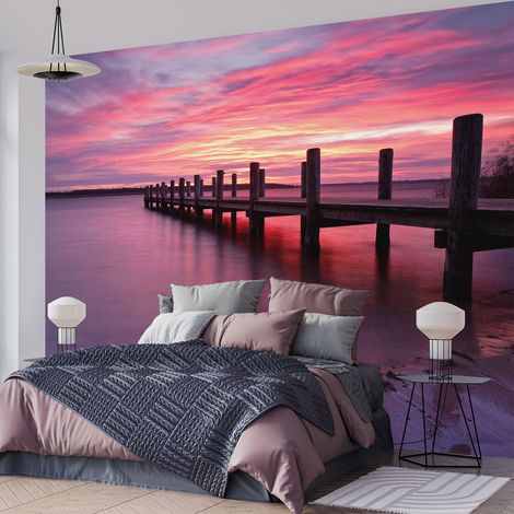 Papier peint panoramique - Ponton Couché de soleil - 130 cm x 86 cm (1/4)