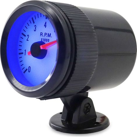 Jauge de tachymètre avec support noir pour voiture automatique 2 '' 52 mm 0-8000 tr/min lumière LED bleue - Le noir - Le noir (1/5)