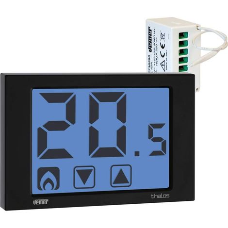 VEMER VE483400 SET THALOS RF - Set composto da 1 Termostato RF Touch Screen da Parete a Batterie + 1 Attuatore Remoto RF, Nero