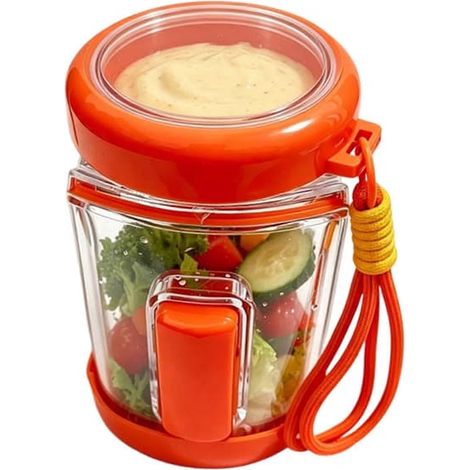 Saladier portable avec fourchette pliable, récipient à vinaigrette transparent et étanche, gobelet à salade réutilisable en plastique pour pique-niques et sorties sportives - Rouge (1/5)