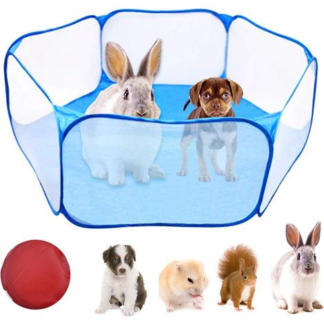 Tragbares Kleintiergehege, transparentes Haustier-Auslaufgehege für drinnen und draußen mit Pop-up-Funktion für Meerschweinchen, Kaninchen, Hamster, Chinchillas und Igel (Blau) (1/5)