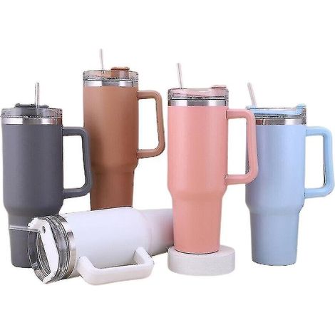 Isolierter 1,2-Liter-Becher mit Strohhalmdeckel, Edelstahl, ideal für Reisen (schwarz).