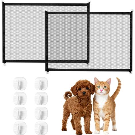 Lot de 2 grilles de barrière pour chien et chat - Barrière de protection d'escalier - Sans perçage - Pour petits animaux de compagnie, maison et voyage - 110 x 72 cm - Avec 8 crochets (1/5)