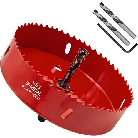 Scie Cloche 160mm,HSS M42 Bi-Métal Scies-cloches Bois,avec adaptateur de tige triangulaire et foret de centrage,Idéal pour boîte de mur creux,Cloison Sèche, Plastique,Plaque de Plâtre (1/5)