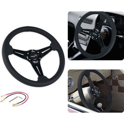 Automotive modification parts: genuine leather racing steering wheel, 35 cm (14 inch) competition steering wheel (1/4)
