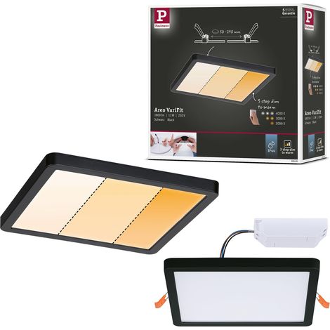panneau LED panneau encastré Areo IP44 175x175 mm gradable sur 3 niv. carré incl. 1x13 W Bl. chaud noir synthétique plafonnier 2000 K (1/5)
