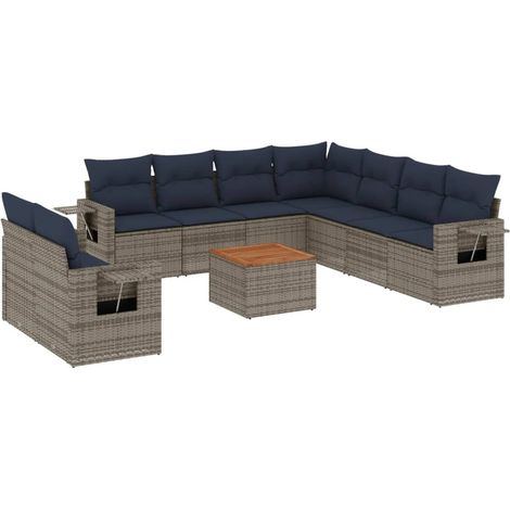 Maison Exclusive - 10-teiliges Gartensofa-Set mit Kissen, grau, P