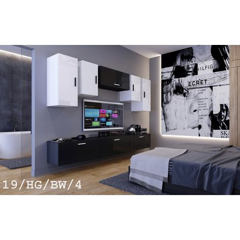 Ensemble meuble TV CONCEPT 19-HG-BW-4-1B noir-blanc brillant 276 cm