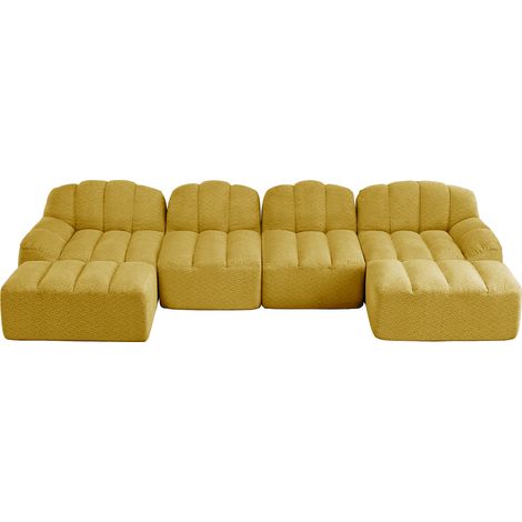 ELVMI Sofá esquinero modular 4 plazas con ottomán, asiento profundo, en tejido polar granulado, Amarillo (1/5)