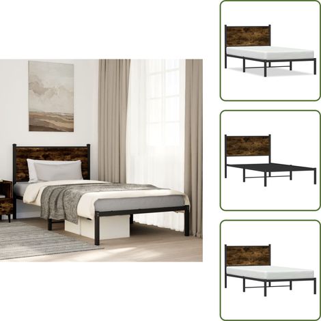 The Living Store Metallbett ohne Matratze Räuchereiche 107x203 cm - Metallbett - Doppelbett - Boxspringbetten - Bettsystem - Schlafzimmereinrichtung (1/5)