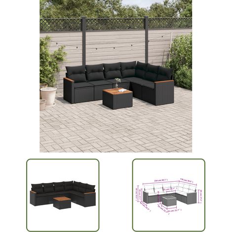 The Living Store 7-tlg. Garten-Sofagarnitur mit Kissen Schwarz Poly Rattan - Gartenmöbel Set - Esszimmergarnitur - Outdoor Möbel - Lounge Sofa - Rattan Gartenmöbel (1/3)