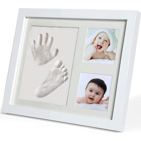 Rahmen für Hand- und Fußabdrücke von Babys, Set für Hand- und Fußabdrücke von Babys als Geschenk zur Geburt von Neugeborenen, personalisiertes Druckset für Baby-Fotorahmen (3 Raster, weiß) (1/4)