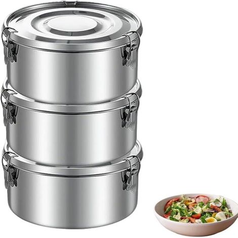 Lunchbox - Acero Inoxidable 304 - Hermetica Con Junta De Silicona - Para Camping Y Viajes - 3 Unidades - 12 Cm + 14 Cm + 16 Cm (1/5)
