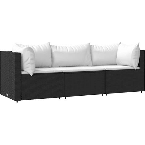 Maison Exclusive - 3-tlg. Garten-Lounge-Set mit Kissen Schwarz Po