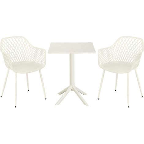 3 Piece Bistro Garden Set with 2 Lattice Armchairs and Square Table - Plastic/Metal - L42.5 X W56.5 X H84.5 cm - White - Flat Packed