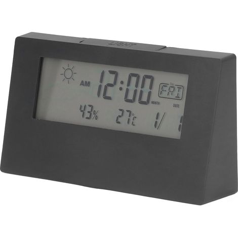 Digitaler Wecker mit Schlummerfunktion, LCD-Anzeige für Uhrzeit, Datum, Temperatur und Luftfeuchtigkeit, elektronischer Nachttischwecker mit Schwarzlicht