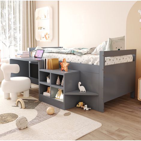 Letto singolo con scrivania e contenitore grigio 90x200 OKMYHOME (1/5)