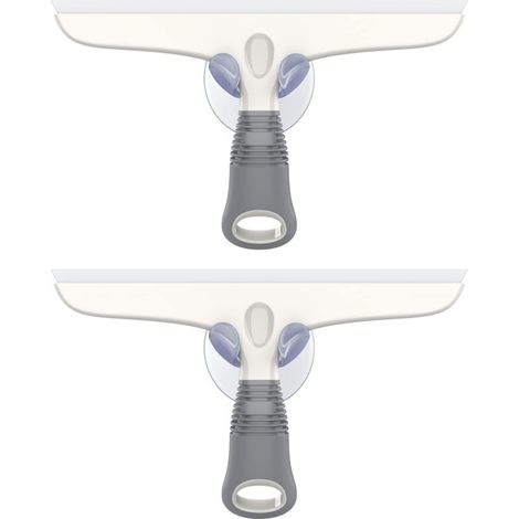 Lot de 2 Raclettes en Silicone avec Support Ventouse, Raclette Vitre Douche Salle de Bain, Raclette Tout Usage Pare-Brise de Voiture, Fenêtre, Blanc et Gris