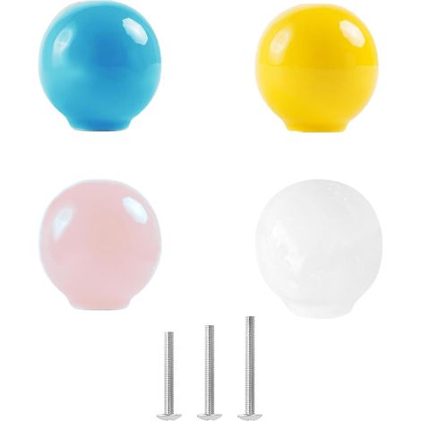 4x Poignée bouton, Céramique, Forme boule, Multicolore, Vis incluses, Armoire enfant (1/5)