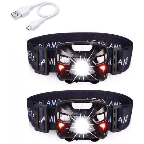 Wiederaufladbare LED-Stirnlampe mit USB-Anschluss, leistungsstarke Stirnlampe mit 400 Lumen, 8 Leuchtmodi, wasserdicht (IPX4), Bewegungssensor für Angeln, Camping, Wandern, Radfahren und Lesen (1/4)