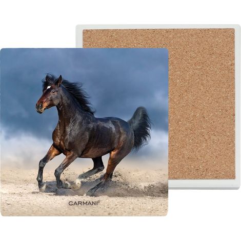 Carmani, posavasos cuadrado de cerámica - caballos (1/3)